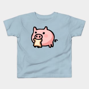 Cute Piggy Cartoon Eating Bread Kids T-Shirt